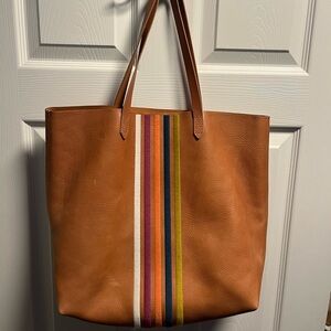 Madewell Brown Leather Tote with Multicolor Stripes